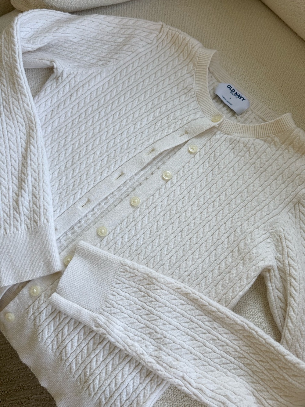 Old Navy Ivory Cable Knit Button-Front Cardigan - Women's